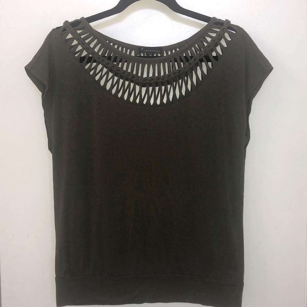 Army green top with braided detail